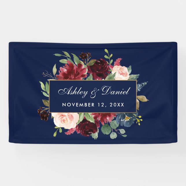 Blauer Blauer Burgund Blauer Goldmedaille Hochzeit Banner (Horizontal)