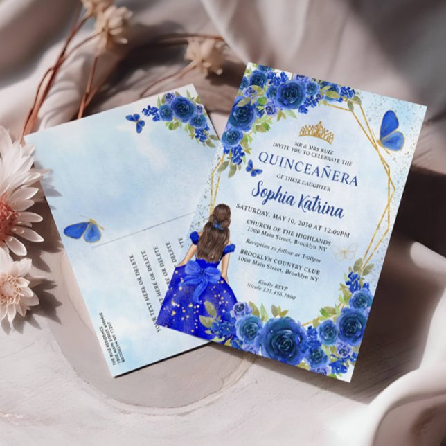 Blauer Blauer Glitzer Quinceañera Einladungspostkarte (Von Creator hochgeladen)