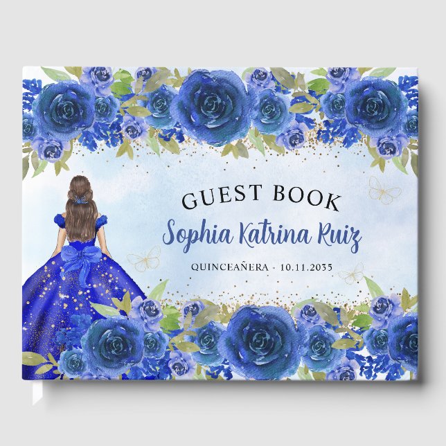 Blauer Blauer Glitzer Quinceañera Gästebuch (Vorderseite)