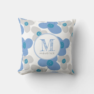 Blauer Blauer Grau Baby Adorable Simple Monogram Kissen