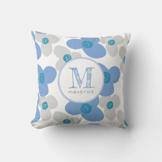 Blauer Blauer Grau Baby Adorable Simple Monogram Kissen