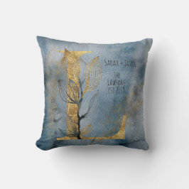 Blauer Blauer Graue Gold L Monogram Kissen Kissen