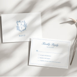 Blauer Blauer Script Wappen Monogram RSVP Card Einladung