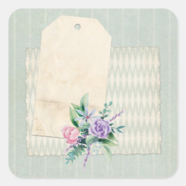 Blauer Blauer Shabby Collage Scrapbook Verschöneru Quadratischer Aufkleber