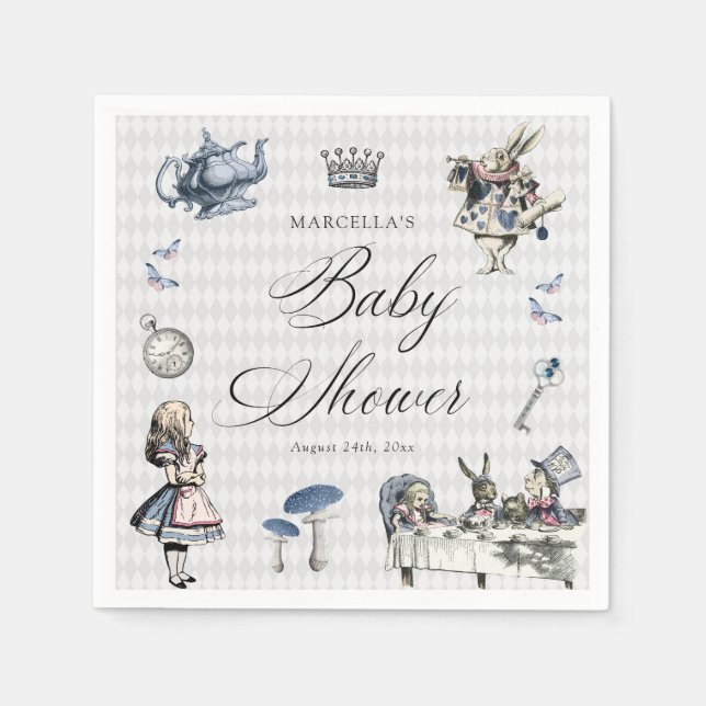 Blauer Blauer und rosa Alice im Wunderland Kinderd Serviette (Vorderseite)
