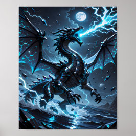Blauer Blitz, Schwarzer Drache, Sturm-Fantasie Poster