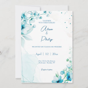 Blauer Blossom & Breeze Hochzeit Einladung