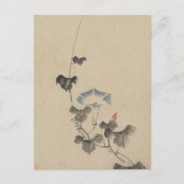 Blauer Blossom des Morgenglorys über Wein von Hoku Postkarte