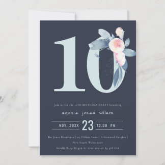 BLAUER BLUE BLUE BLUME 10. ALTER GEBURTSTAG EINLADUNG