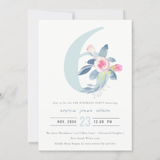 BLAUER BLUE BLUE FLORAL 6. ALTER GEBURTSTAG EINLADUNG