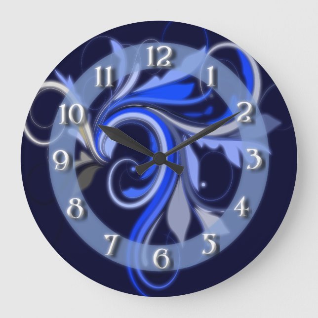 Blauer Blüh Große Wanduhr (Vorderseite)