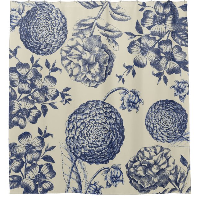 Blauer Blume Blumen Duschvorhang (Vorderseite)