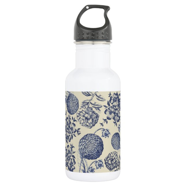 Blauer Blume Blumen Edelstahlflasche (Vorderseite)
