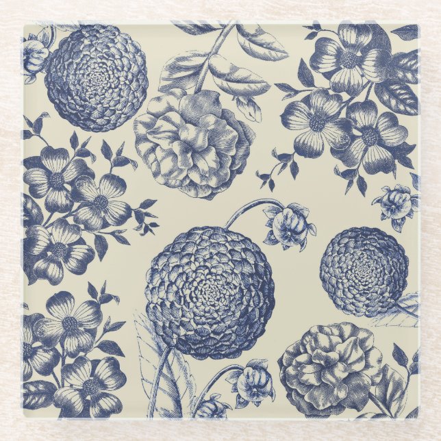 Blauer Blume Blumen Glasuntersetzer (Vorderseite)