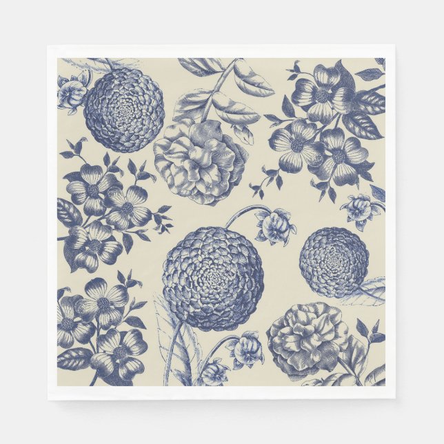 Blauer Blume Blumen Serviette (Vorderseite)