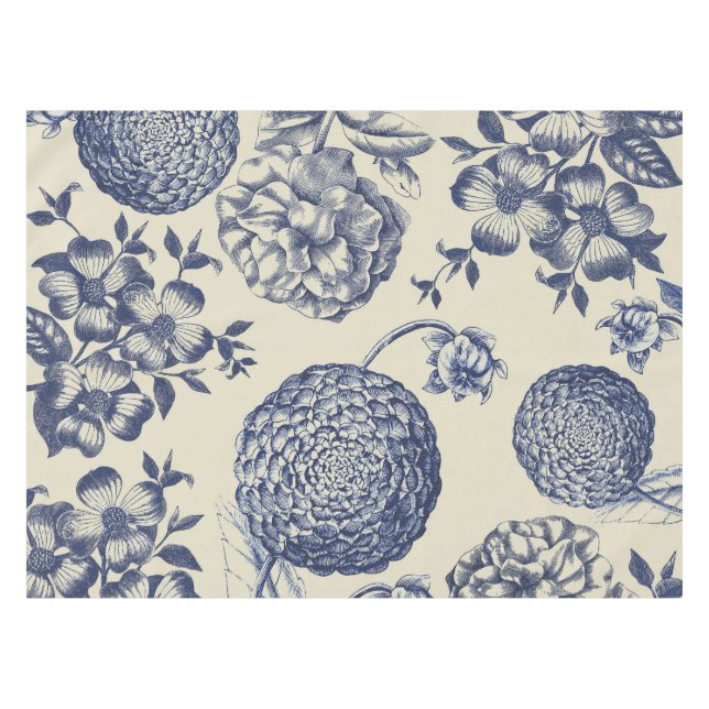 Blauer Blume Blumen Tischdecke (Vorderseite (Horizontal))