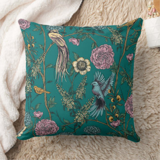 Blauer Blume und Vogelblume Kissen