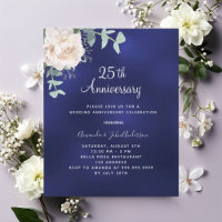 Blauer Blumen 25. Hochzeitstag Einladung