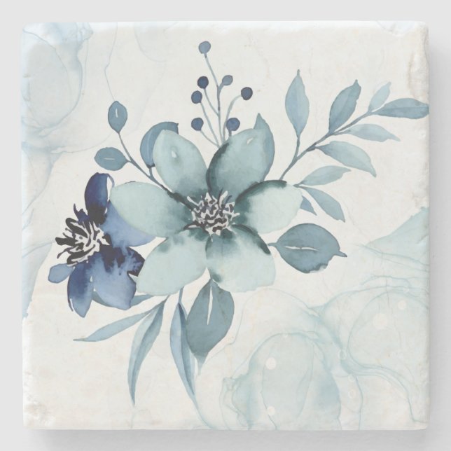Blauer Blumen 4 Steinuntersetzer (Vorderseite)