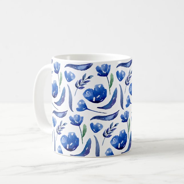 Blauer Blumen. Blume der Marine. Botanische Femini Kaffeetasse (Vorderseite Links)