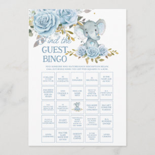 Blauer Blumen-Elefanten-Gast-Find-Baby-Bingo Mitteilungskarte