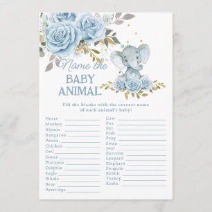 Blauer Blumen-Elefanten-Name-das-Baby-Tier-Spiel Mitteilungskarte