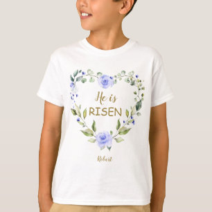 Blauer Blumen Er ist Risen Happy Oaster Typografie T-Shirt