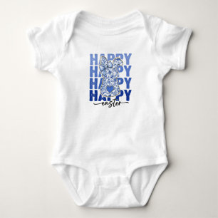 Blauer Blumen Glitter-Osterhase Coquette Baby Strampler