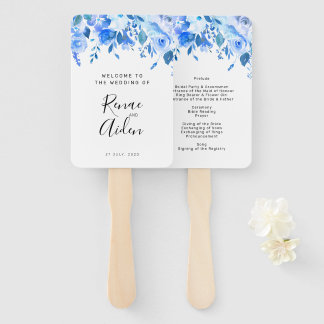 Blauer Blumen Hochzeitsprogramm Hand Fan, blau Blu Fächer