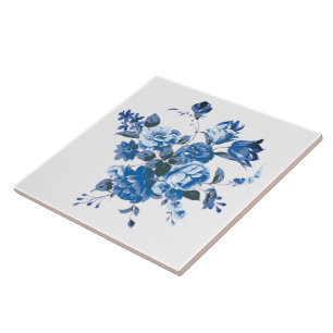 Blauer Blumen Keramik Tile Retro Stil Fliese