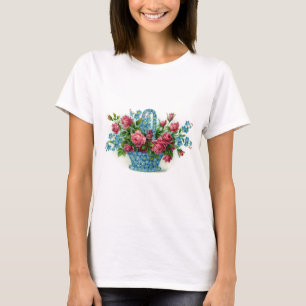 Blauer Blumen-Korb T-Shirt