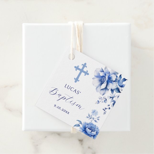 Blauer Blumen Taufe Geschenkanhänger (Beispiel)
