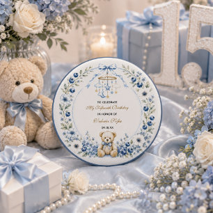Blauer Blumen-Teddybär Fünfzehnter Geburtstag Button