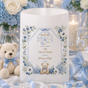 Blauer Blumen-Teddybär Fünfzehnter Geburtstag Geschenktütchen