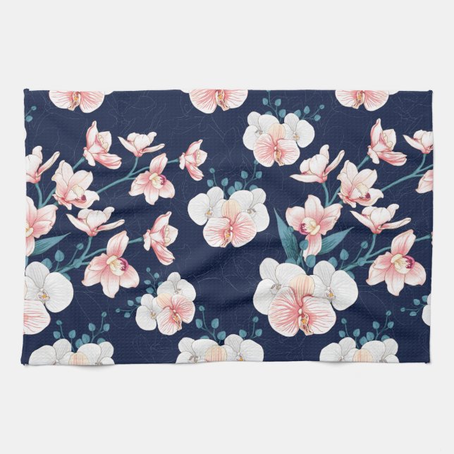 Blauer Blumen-Teppich Geschirrtuch (Horizontal)