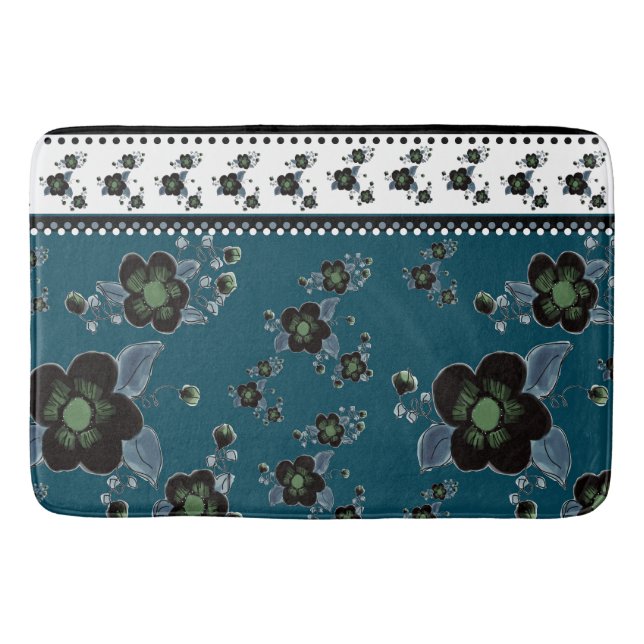 Blauer Blumendesigner Badematte (Vorderseite)