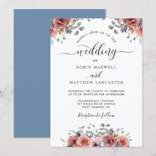 Blauer Blumendusty Blauer Hochzeitskalender Einladung