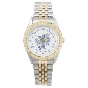 Blauer Blumener Kolibri Armbanduhr