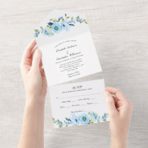 Blauer Blumengarten Hochzeit in einer Einladung