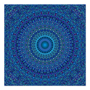 Blauer Blumengarten Mandala Poster