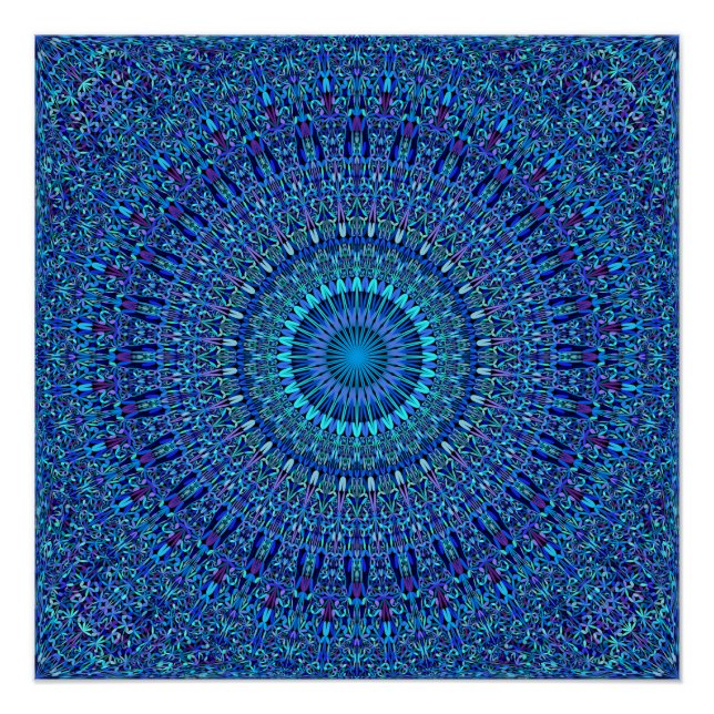 Blauer Blumengarten Mandala Poster (Vorderseite)