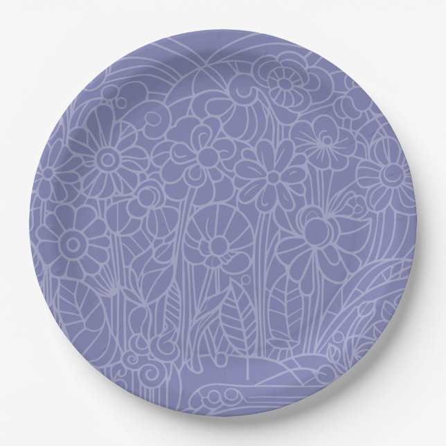 Blauer Blumengarten Pappteller (Vorderseite)