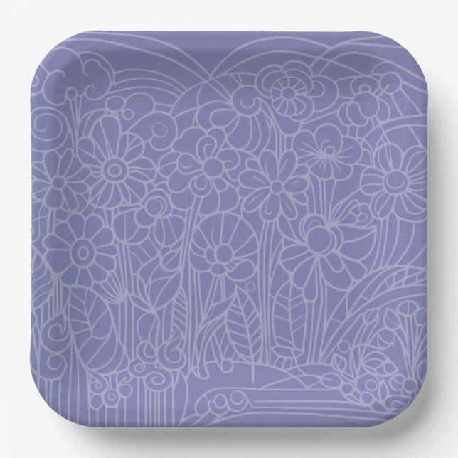 Blauer Blumengarten Pappteller (Vorderseite)