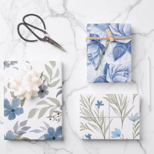 Blauer Blumengarten Schöner Blumengarten Geschenkpapier Set (Vorderseite)