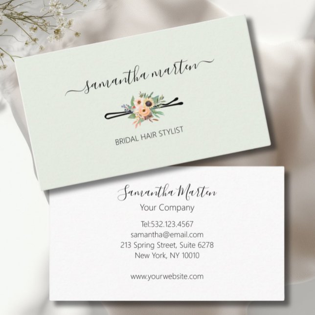 Blauer Blumenhain Visitenkarte (Floral Hair Stylist Business Card)