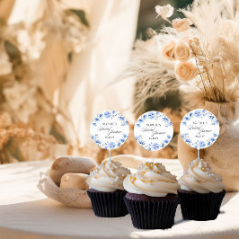 Blauer Blumenkalligrafie-Brautparty Runder Aufkleber