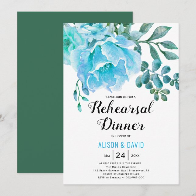 Blauer Blumenkohl Hochzeitsessen Probe Einladung (Vorne/Hinten)