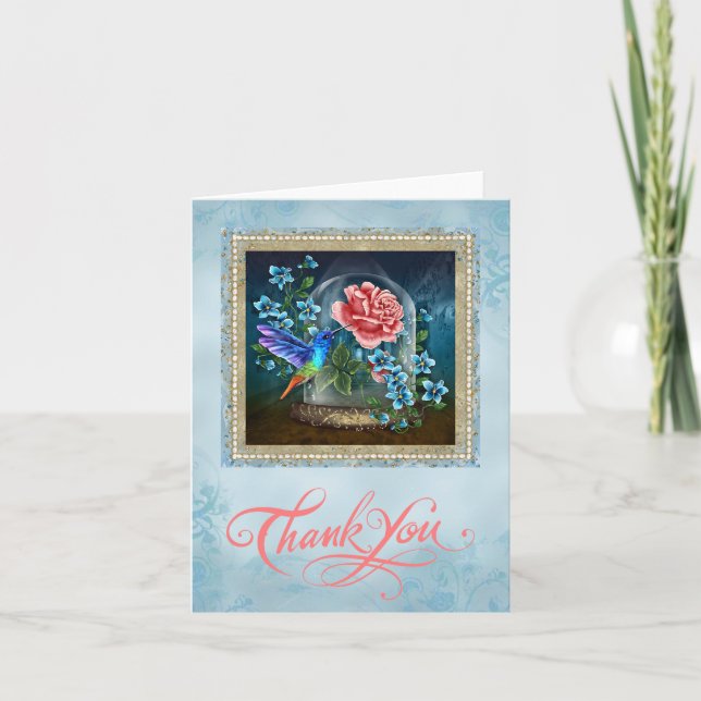 Blauer Blumenkolibri danken Ihnen zu kardieren Dankeskarte (Vorderseite)