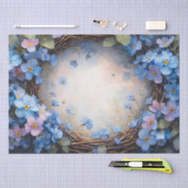 Blauer Blumenkranz Aquarell Seidenpapier