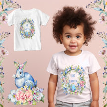 Blauer Blumenkranz Hase rosa Blumen 1. Ostern